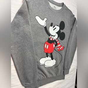 Disney Gray Crewneck Sweatshirt with Mickey Graphic and Red Accents
